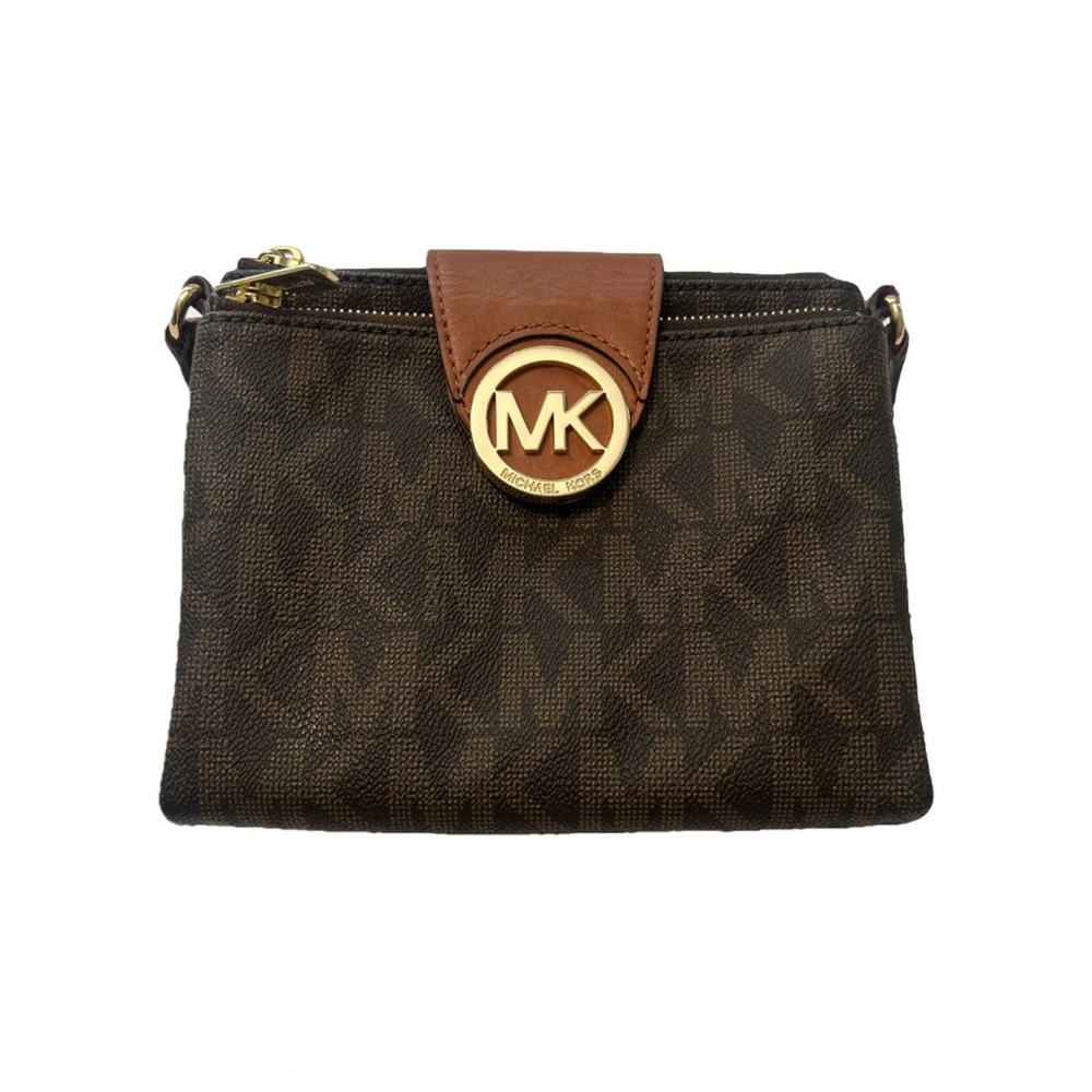 SOLD-Michael Kors Brown Clutch with Gold Accents